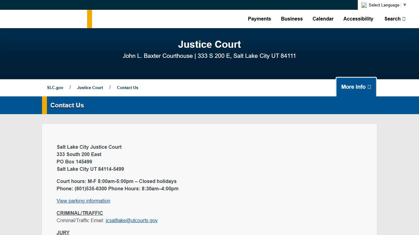 Contact Us Justice Court