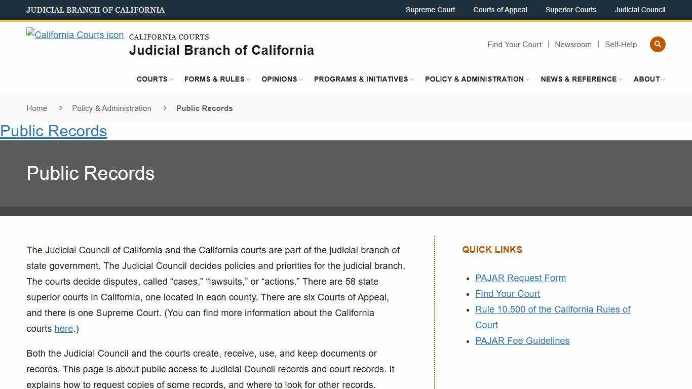 Public Records Judicial Branch of California