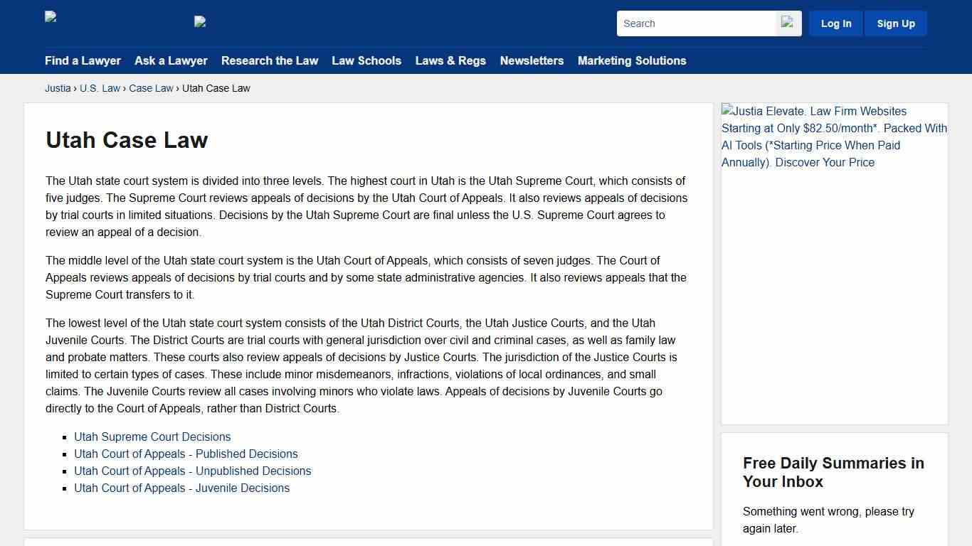 Utah Case Law :: Utah Law :: U.S. Law :: Justia